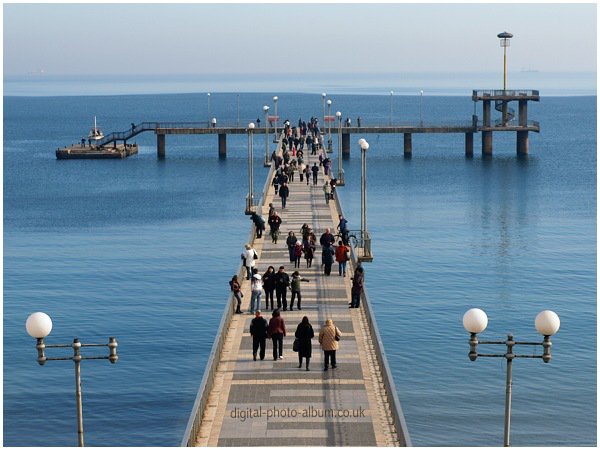 Iconic 300-meter T-shaped Burgas Bridge observation pier extending into Black Sea
