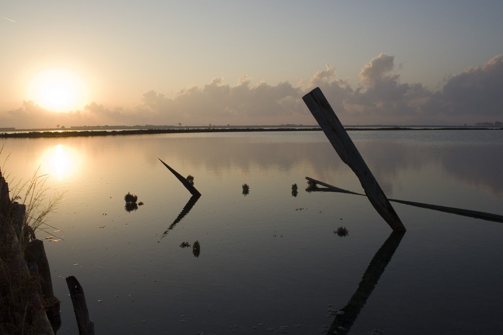 Pink lye evaporation basins at Lake Atanasovsko saltworks
