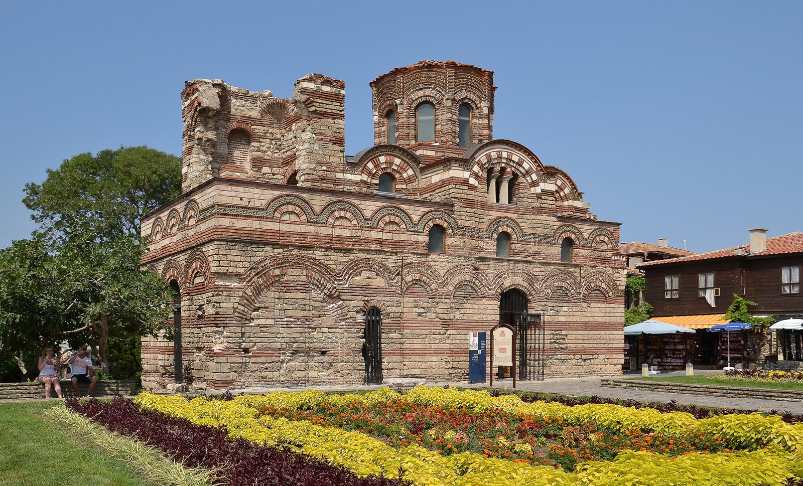 Exquisite Byzantine brick and ceramic rosette masonry of Church of Christ Pantocrator